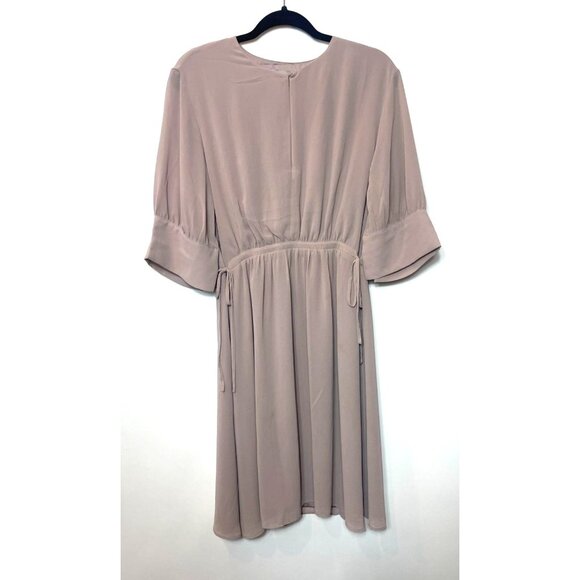 H&M Chiffon Drawstring Waist Dress Powder Beige M Knee-Length Short Wide Sleeves - Picture 2 of 14